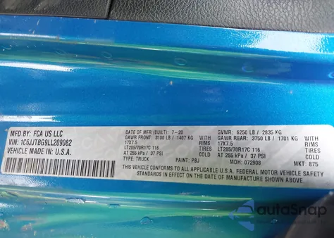 2020 Jeep Gladiator Rubicon 4X4 z USA, uszkodzony, nr VIN 1C6JJTBG9LL209082